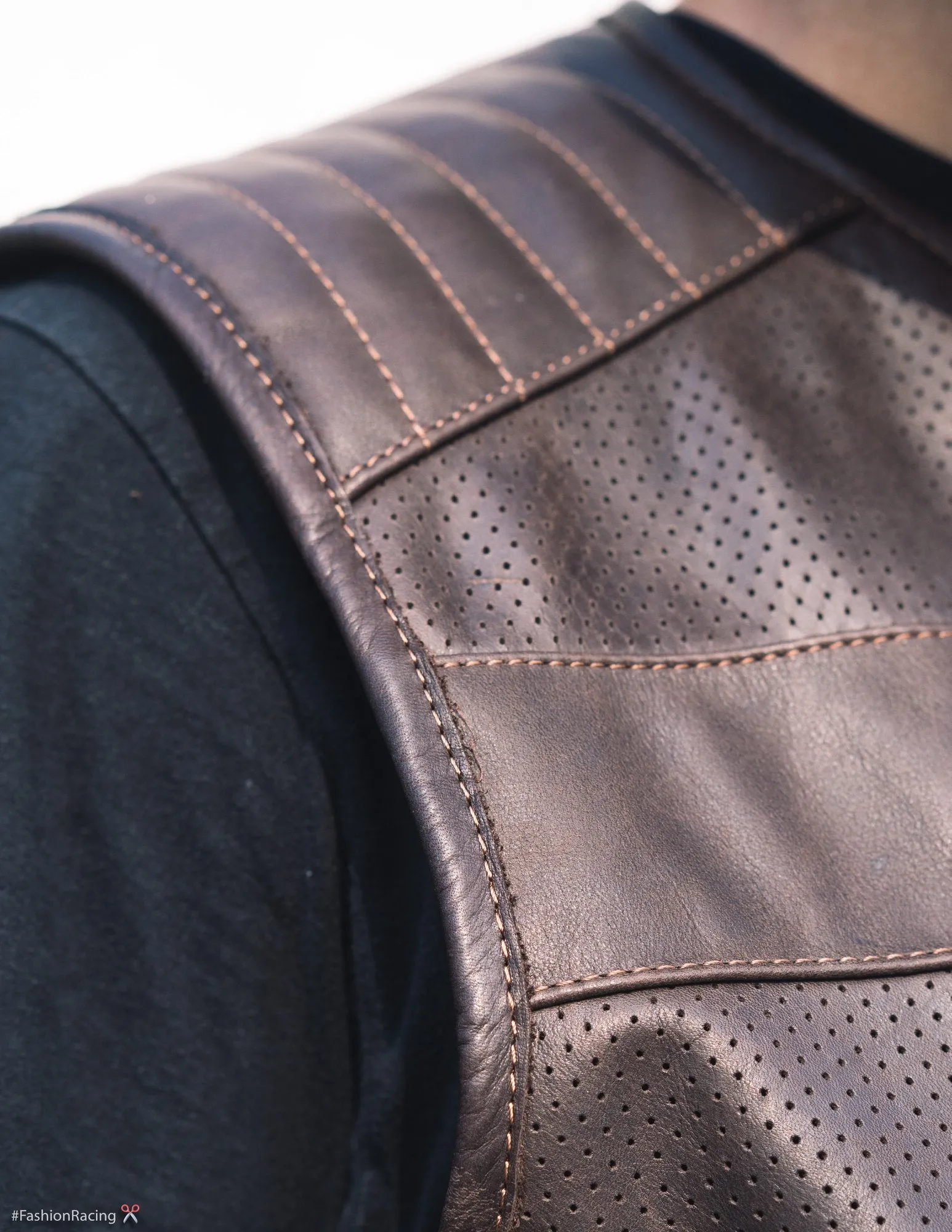 Motorcycle Perforated Leather Vest, Brown