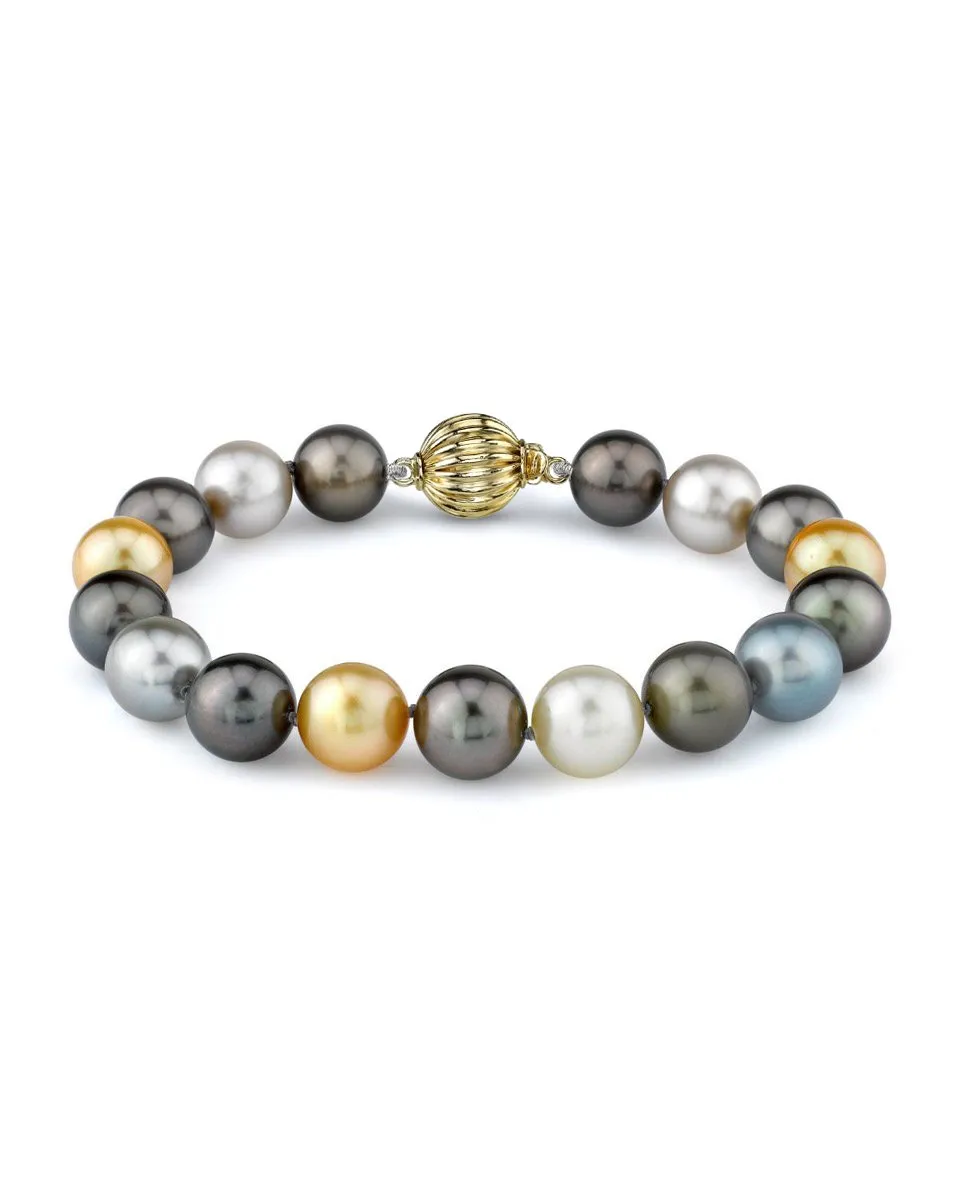 Multi-Color Tahitian & Golden South Sea Pearl Bracelet, 9.0-10.0mm - AAA Quality