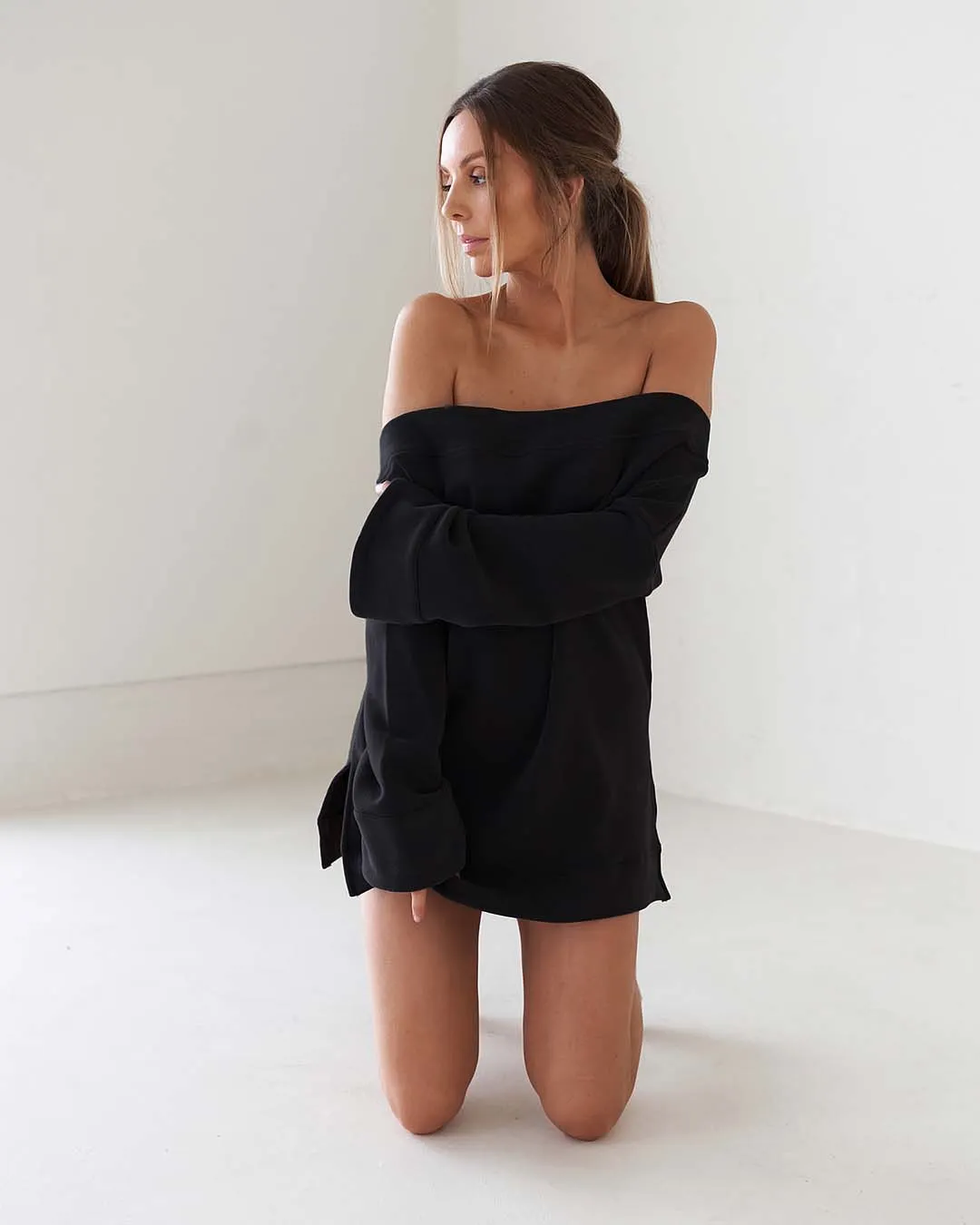 Off The Shoulder Mini Dress - Black