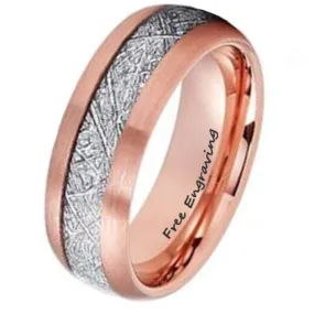 Personalized Men's Promise Ring - Meteorite Inlay Rose Gold Over Real Tungsten