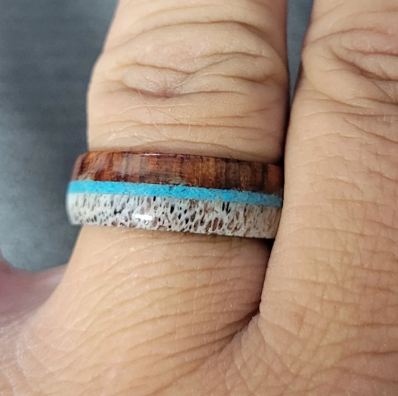 Personalized Men's Promise Ring - Turquoise, Antler and Wood Inlay Real Tungsten