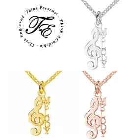 Personalized Treble Clef Name Necklace - Personalized Music Note Necklace