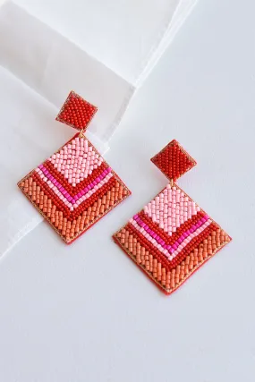 PINK & ORANGE SQUARE BEADED EARRINGS