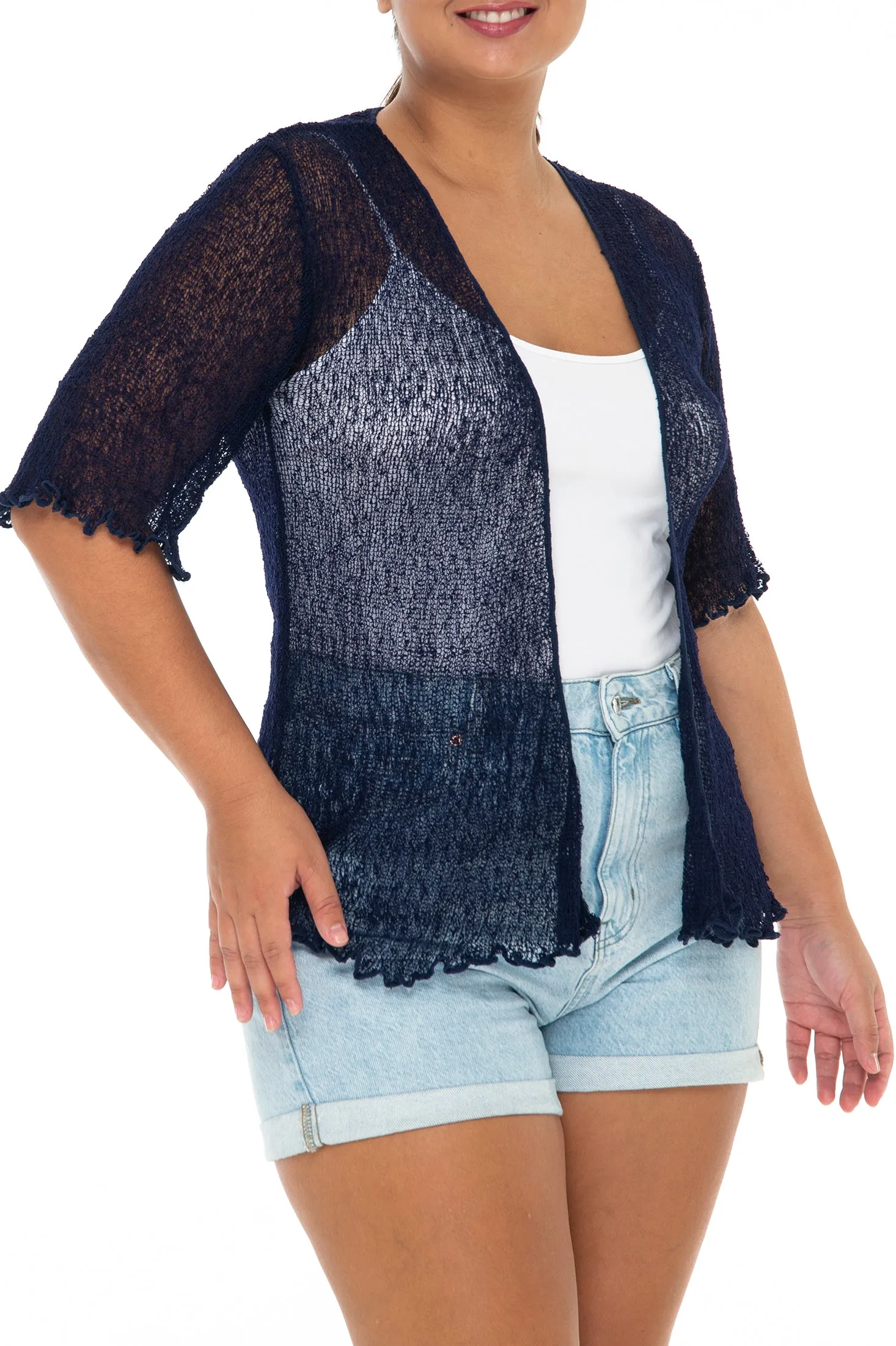 Plus Size Sheer Short Sleeve Cardigan