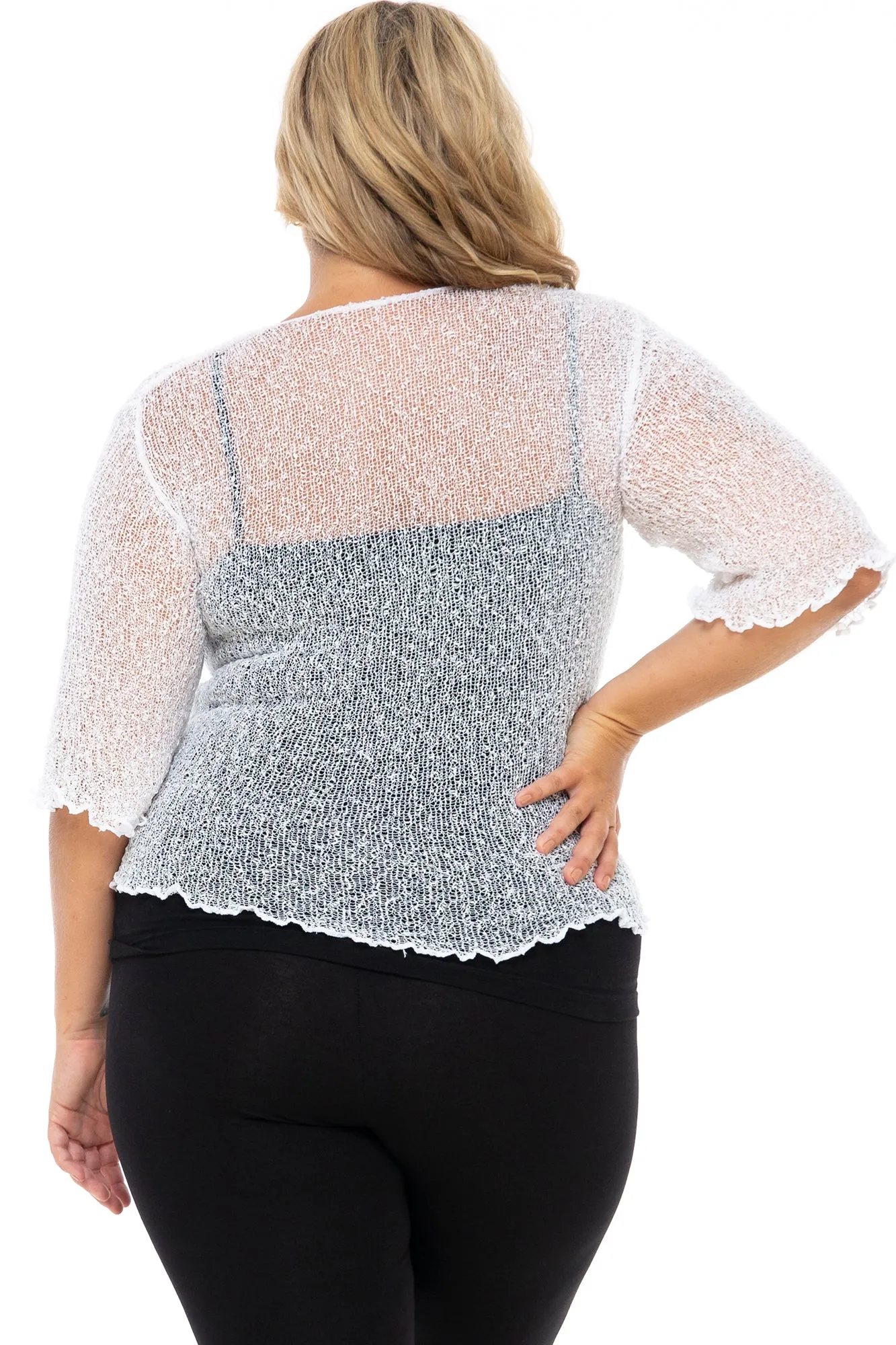 Plus Size Sheer Short Sleeve Cardigan