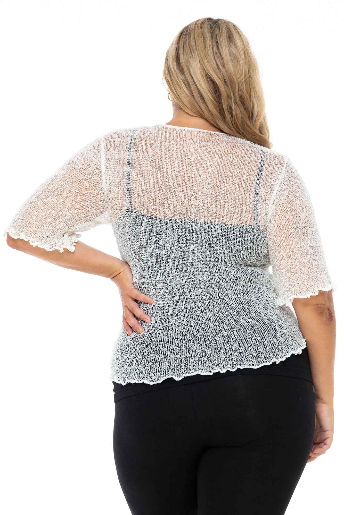 Plus Size Sheer Short Sleeve Cardigan