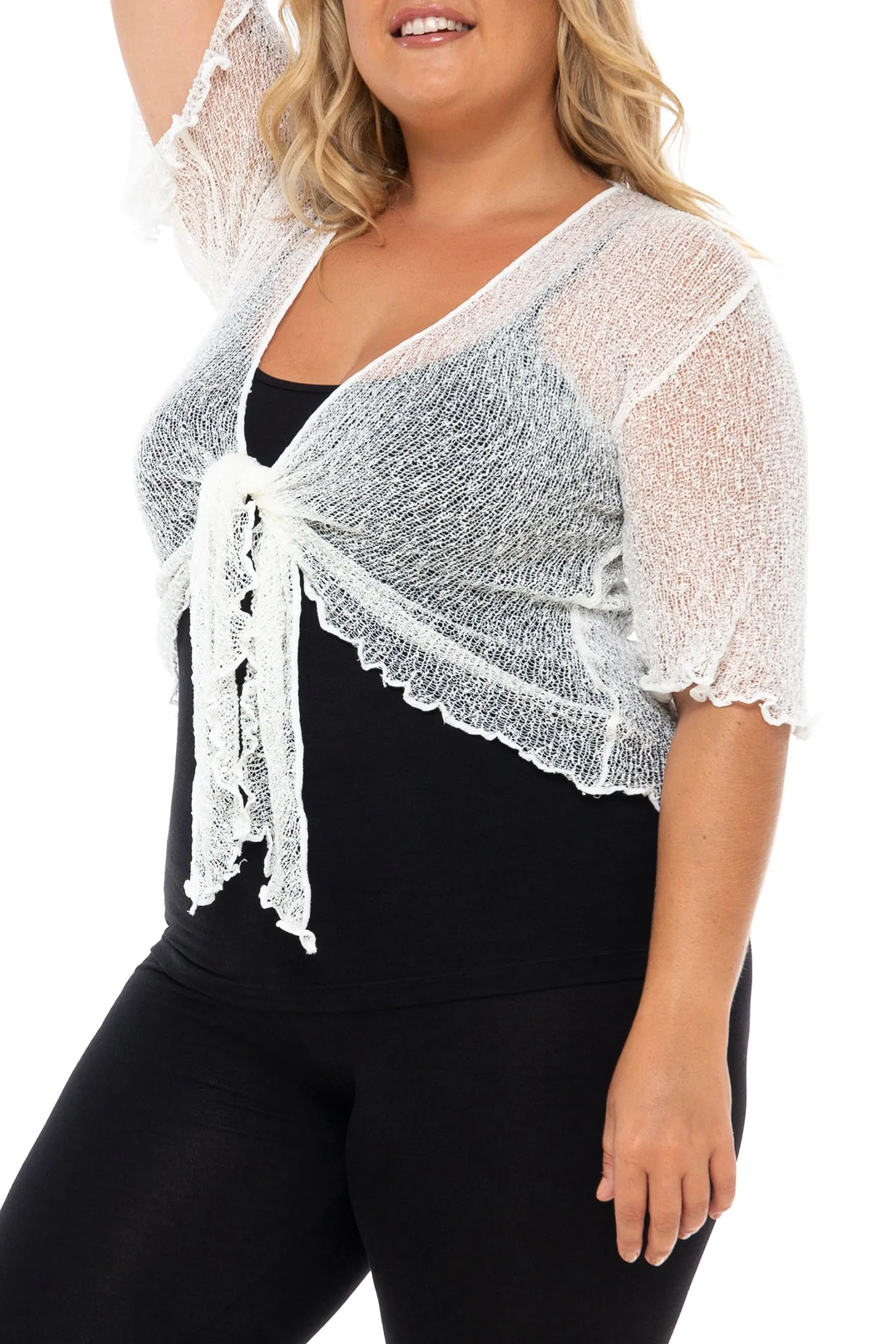 Plus Size Sheer Short Sleeve Cardigan