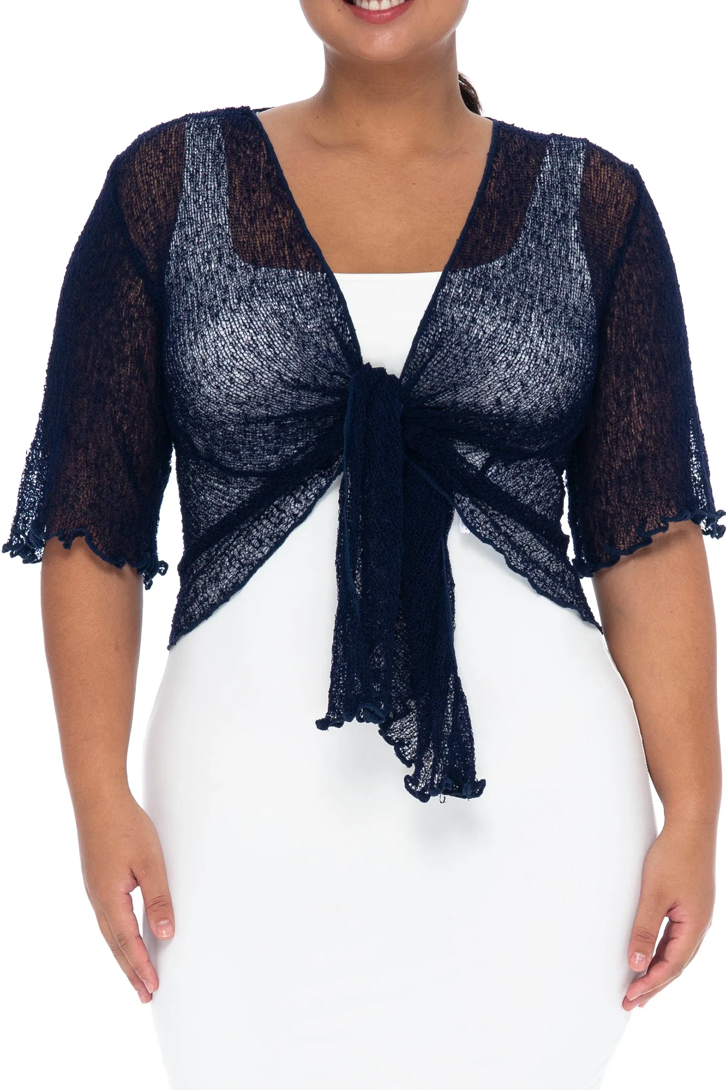 Plus Size Sheer Short Sleeve Cardigan