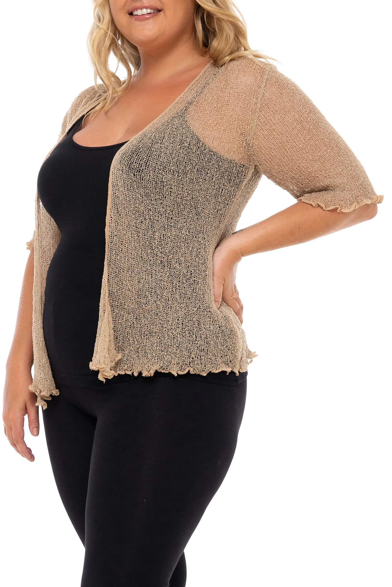 Plus Size Sheer Short Sleeve Cardigan