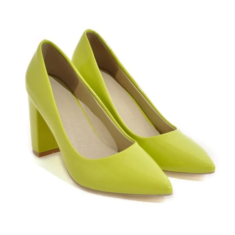 Pointed Toe Chunky Heel Pumps Women High Heels Shoes 8259