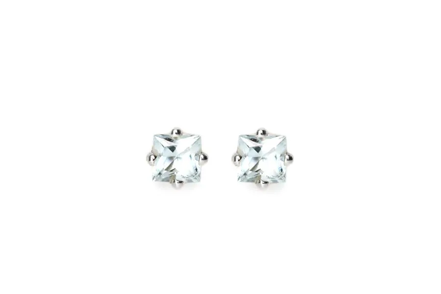 Princess Cut Aquamarine Studs