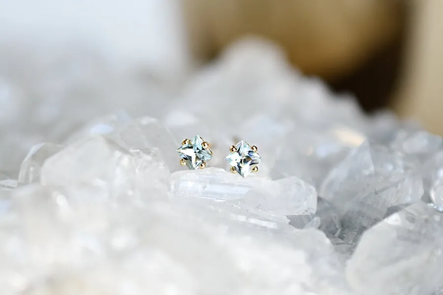 Princess Cut Aquamarine Studs