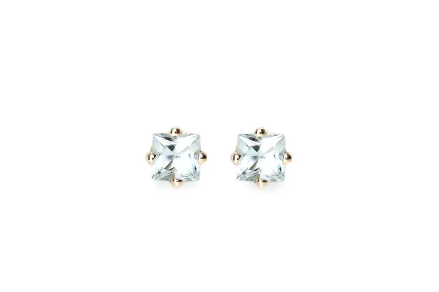 Princess Cut Aquamarine Studs