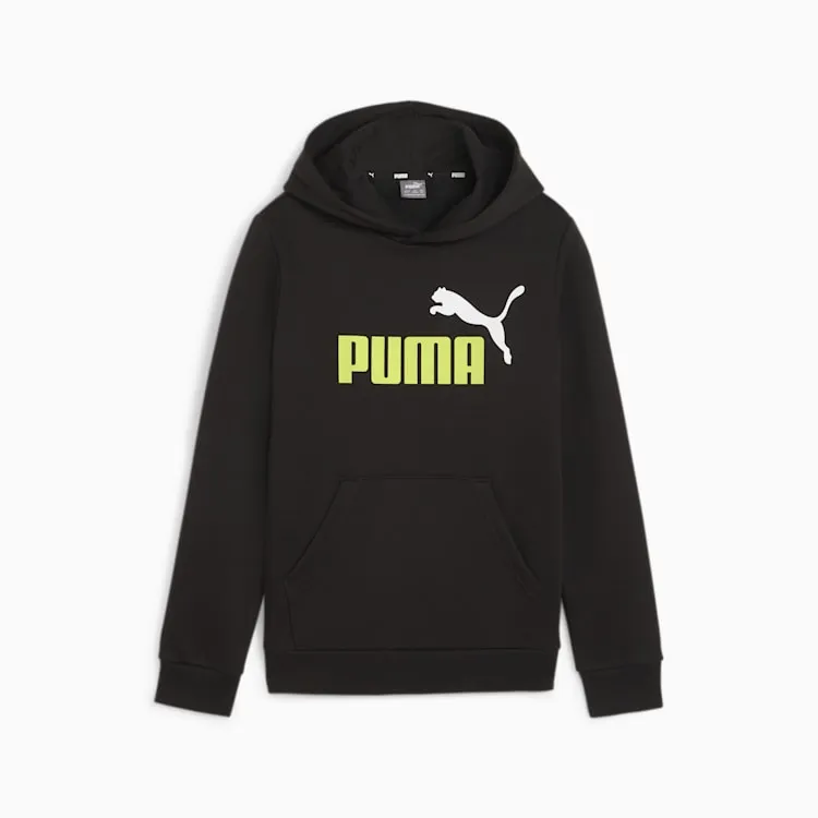 PUMA JUNIOR BLACK ESSENTIALS TWO-TONE BIG LOGO HOODIE