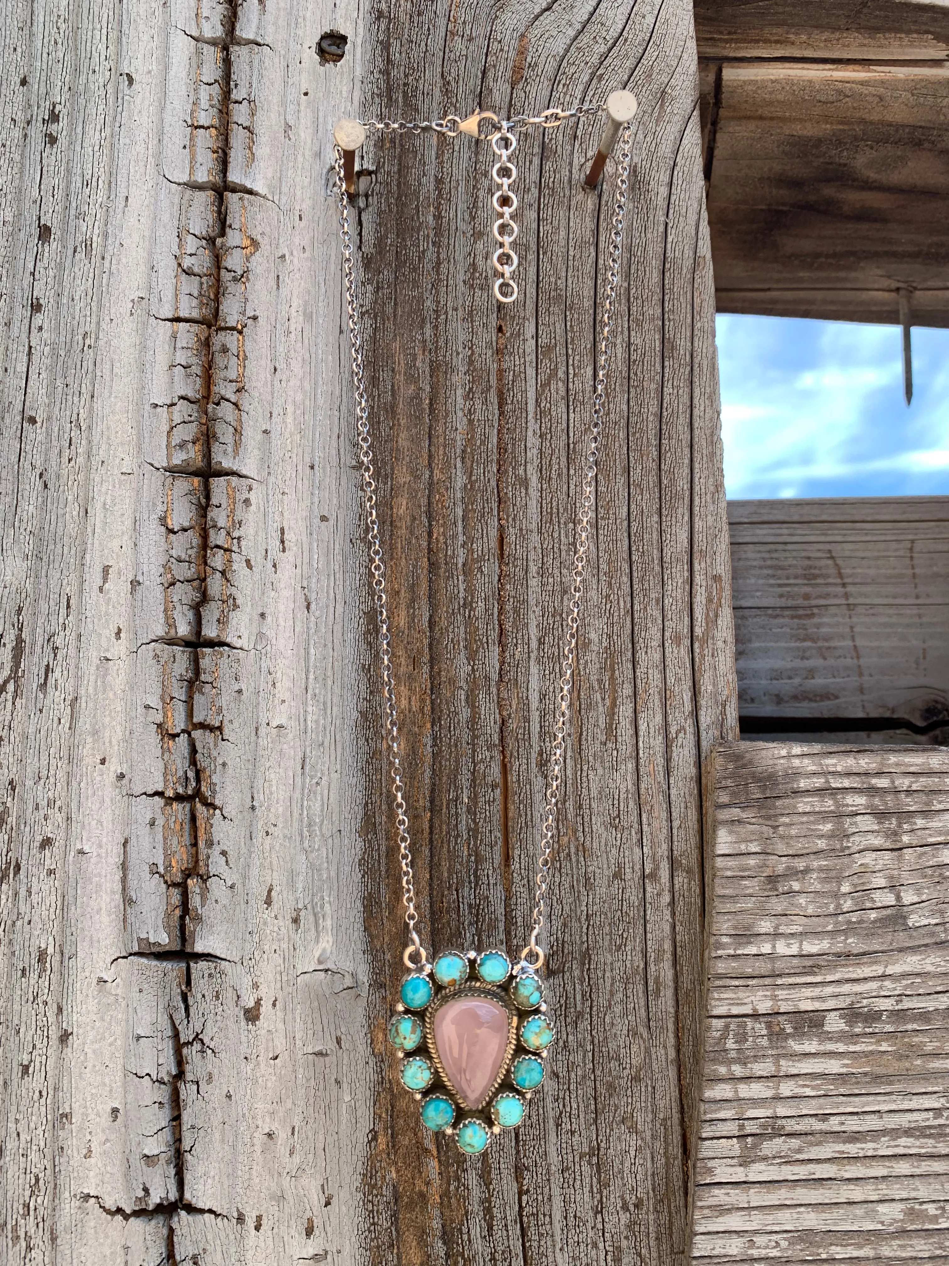 Rose Quartz & Turquoise Cluster necklace