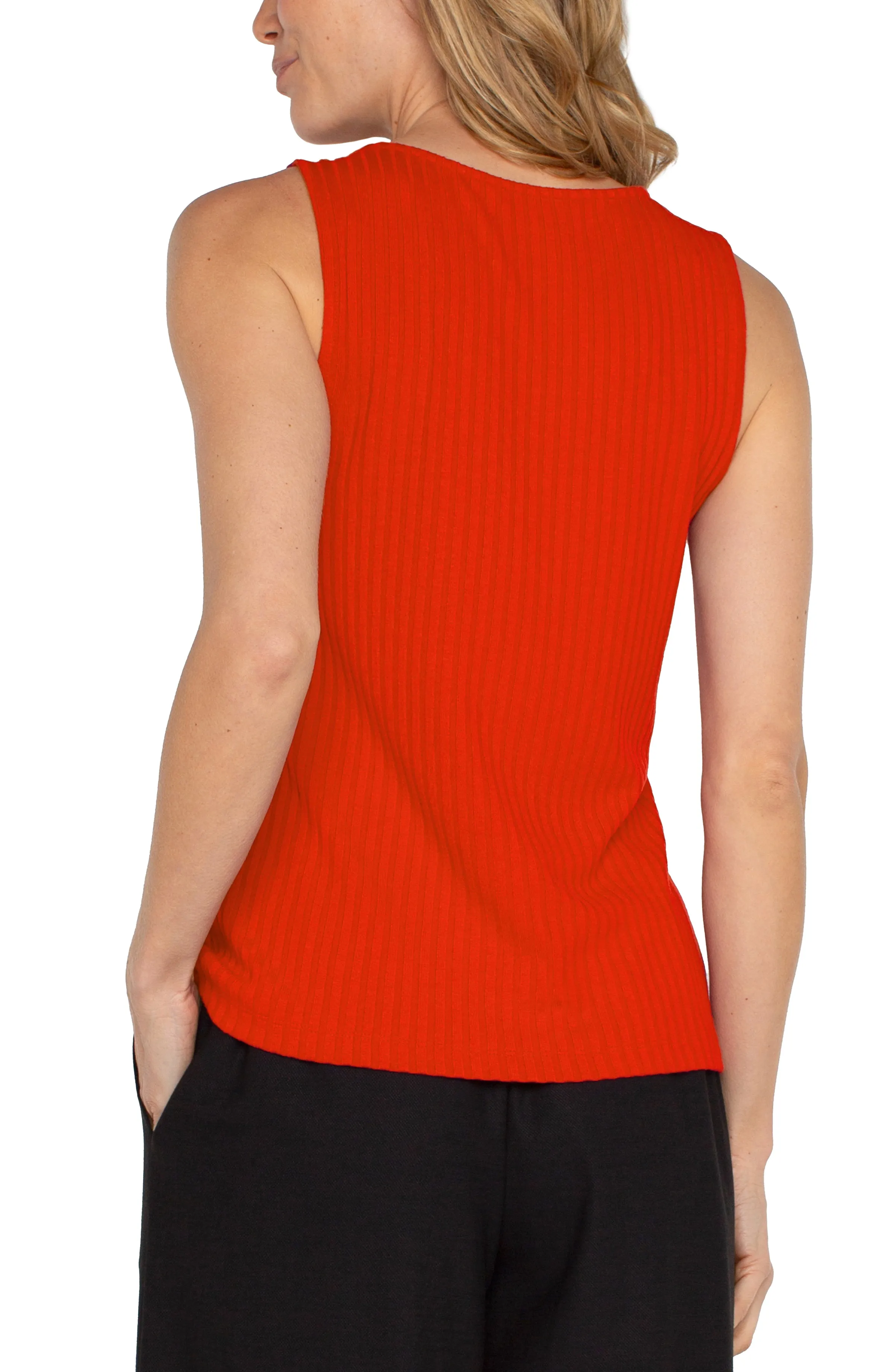 SLEEVELESS BOAT NECK RIB KNIT TOP