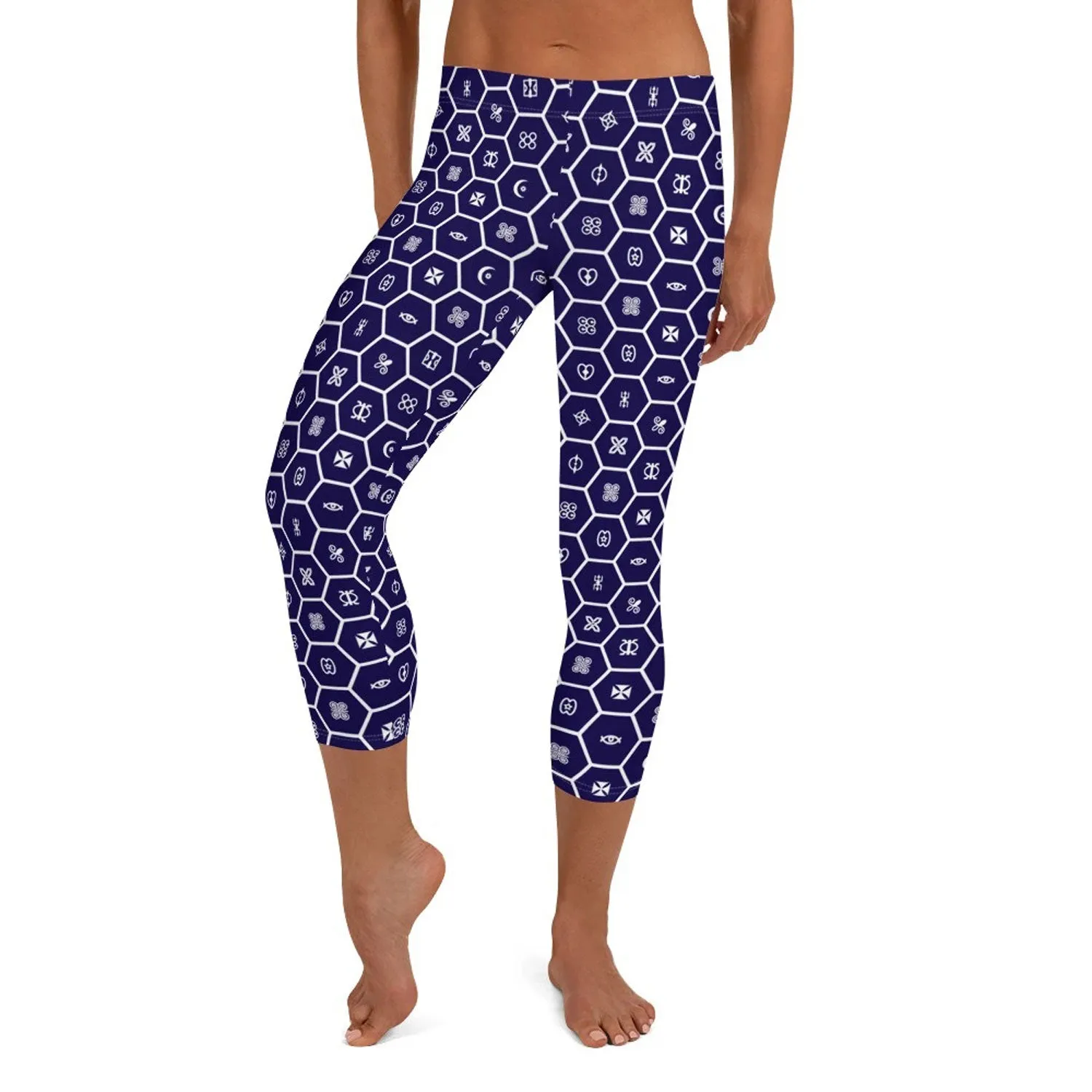 Vibrant African Print Adinkra Capri Yoga Pants: Perfect for Jiu Jitsu Workouts