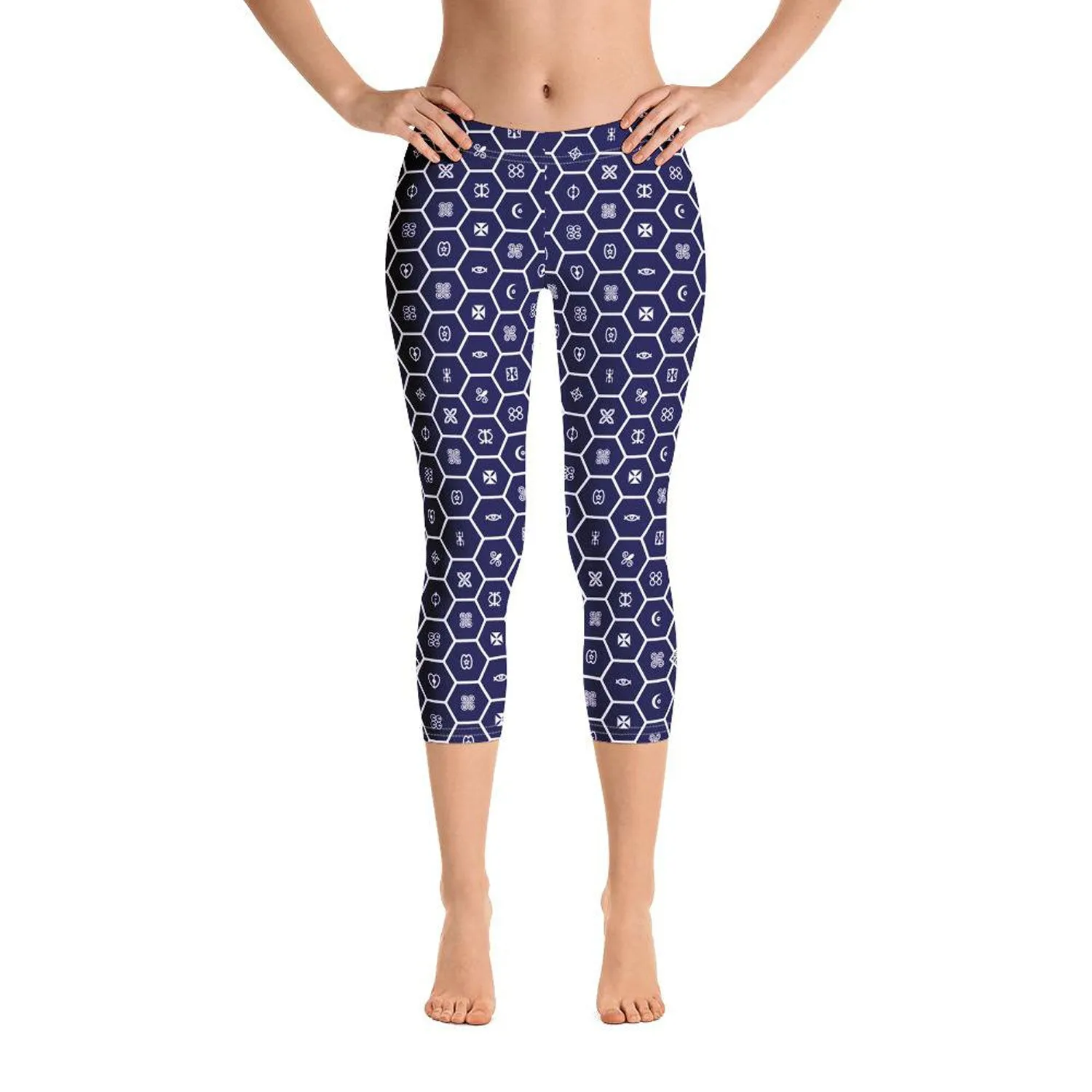 Vibrant African Print Adinkra Capri Yoga Pants: Perfect for Jiu Jitsu Workouts