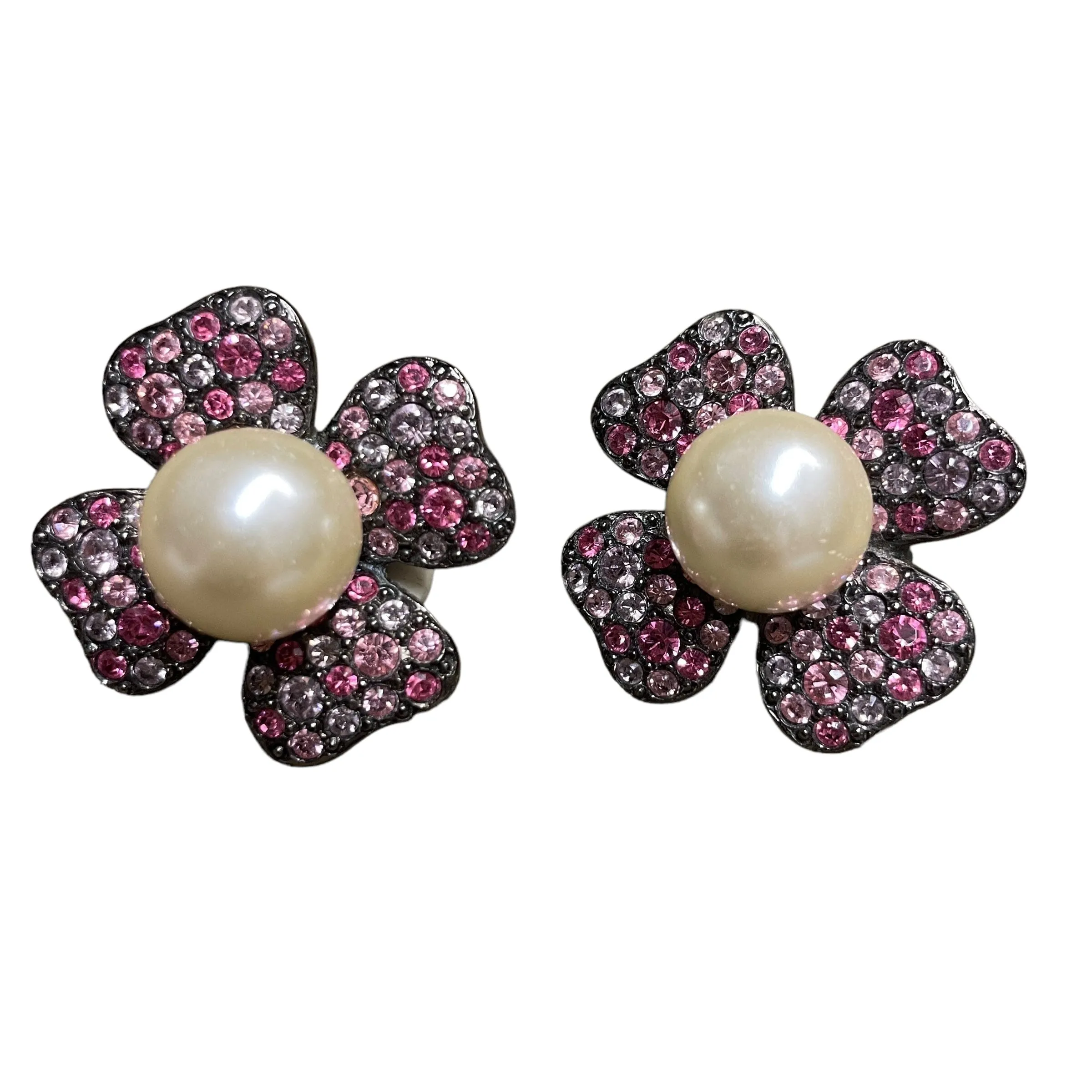 Vintage Kenneth Lane Crystal & Pearl Clip-on Earrings