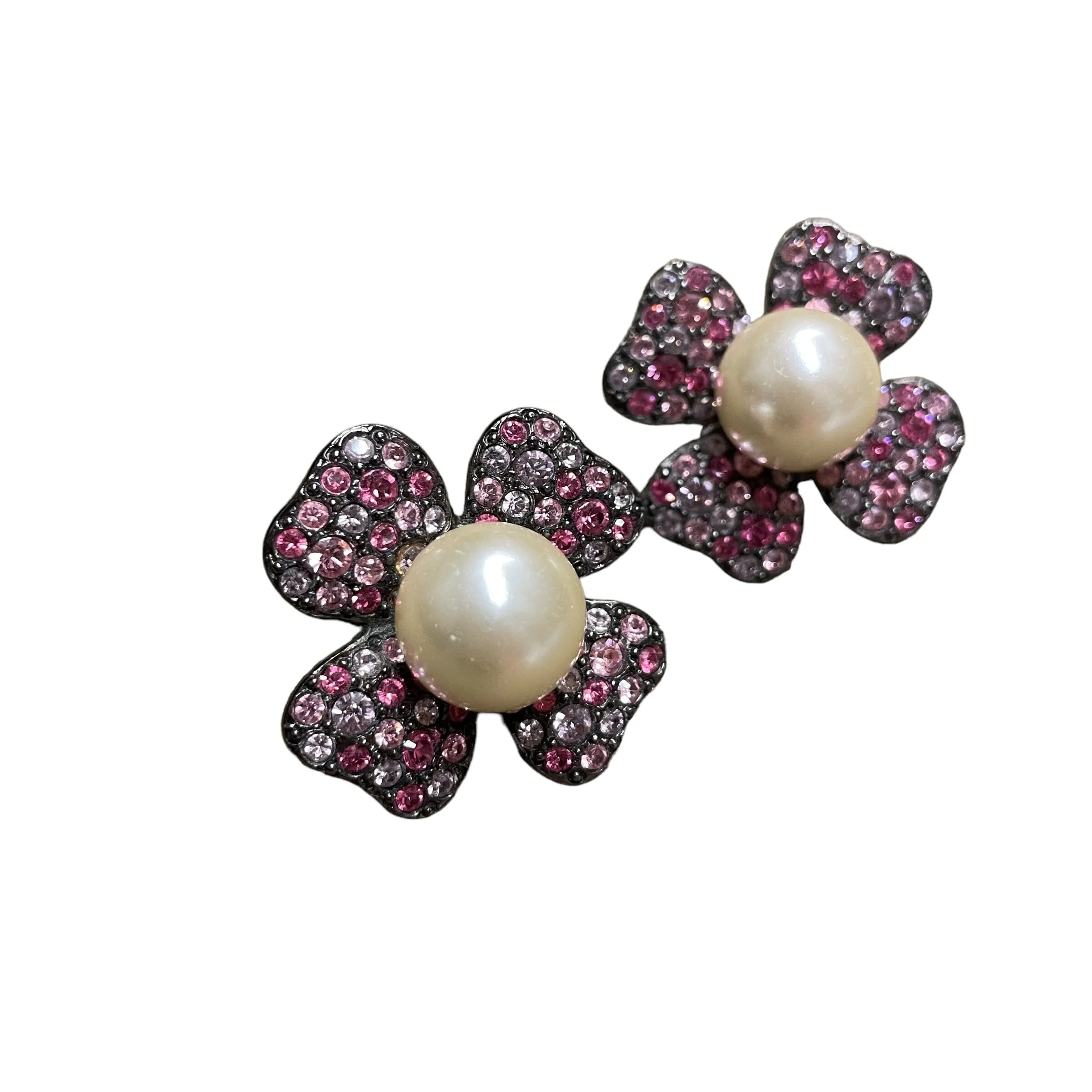 Vintage Kenneth Lane Crystal & Pearl Clip-on Earrings