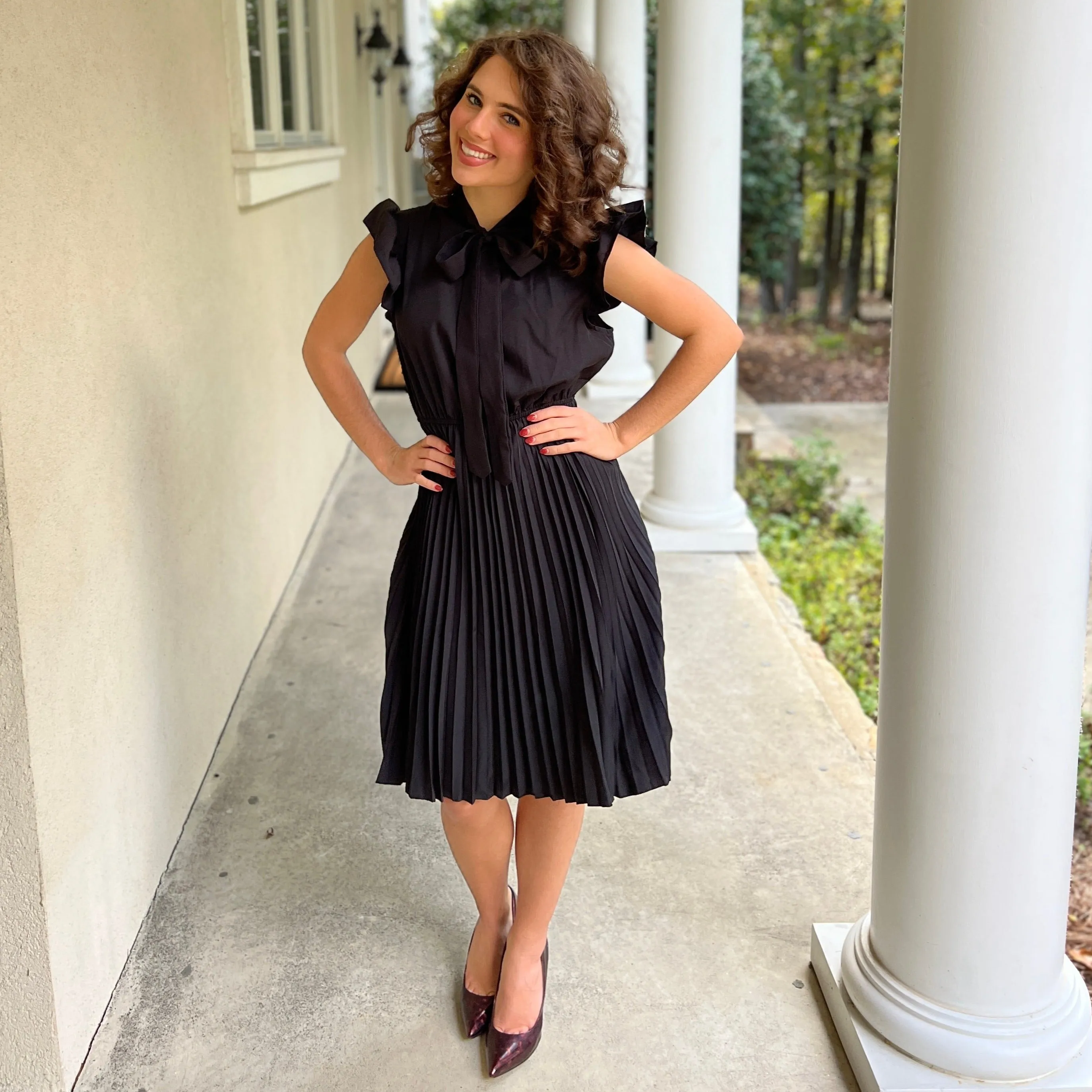 Vittoria Pleated Black Dress