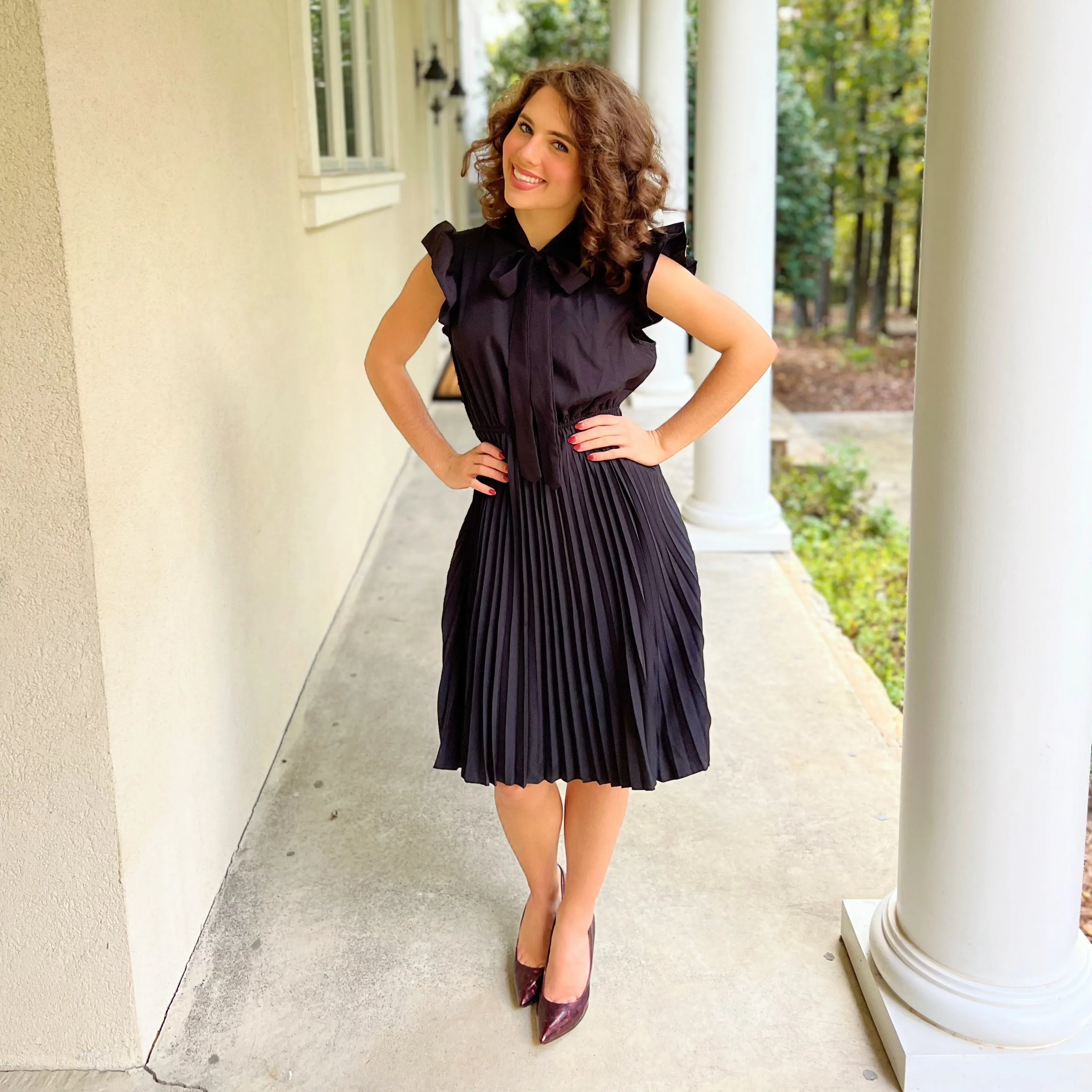 Vittoria Pleated Black Dress