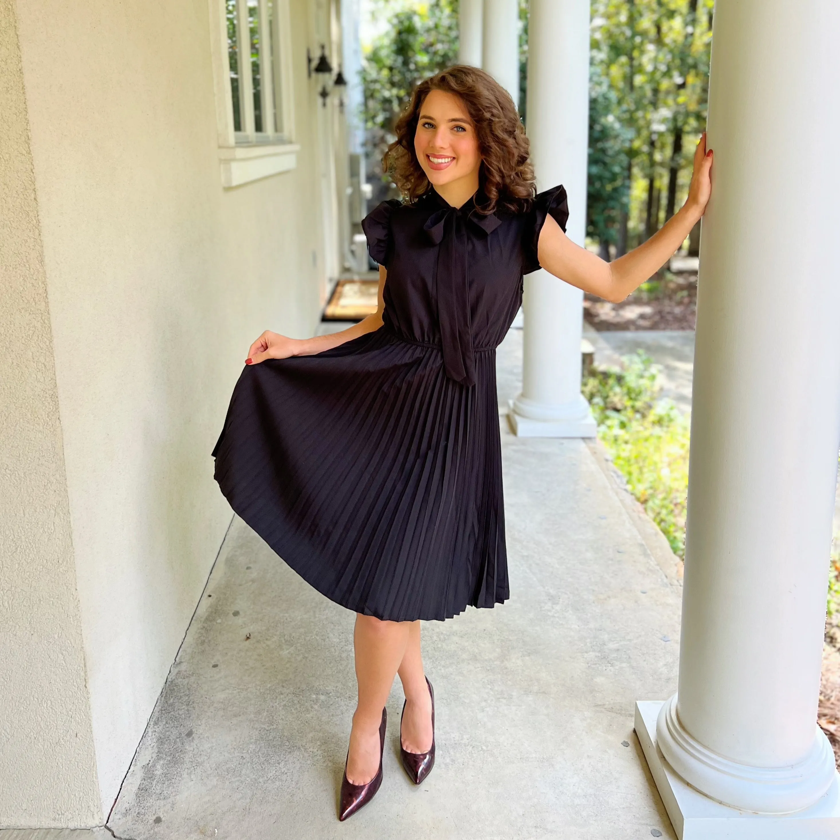 Vittoria Pleated Black Dress