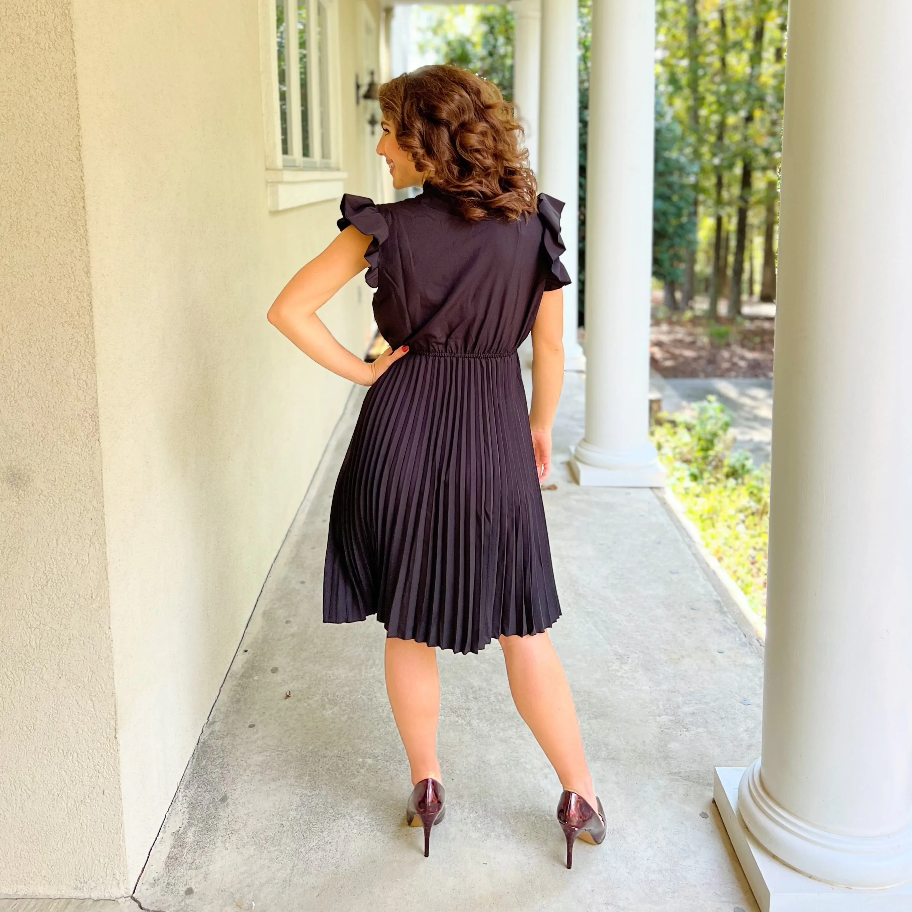 Vittoria Pleated Black Dress