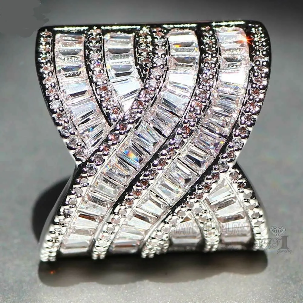 Wide Created White Sapphire Baguette Statement Ring