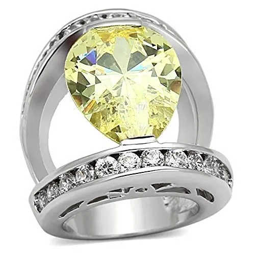 WildKlass Brass Pave Ring Rhodium Women AAA Grade CZ Citrine Yellow