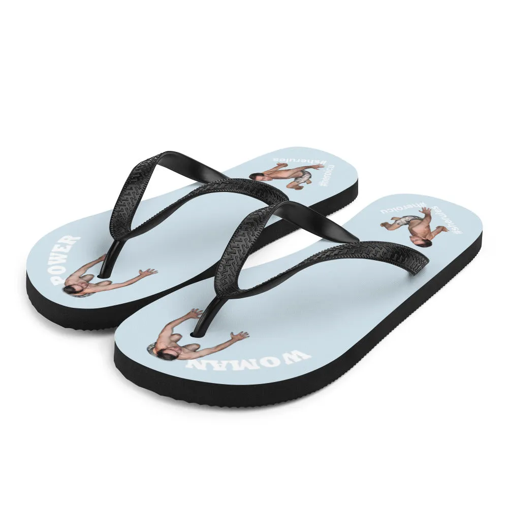 Woman Power Fabric Top Flip Flop Sandal Has Men Bow To Your Toes Light Gray Color with White Letters (NEW 2023-04)