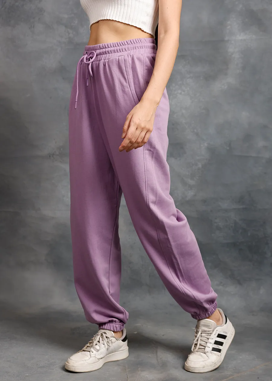 Women Premium Terry Loose Fit Joggers - Lilac