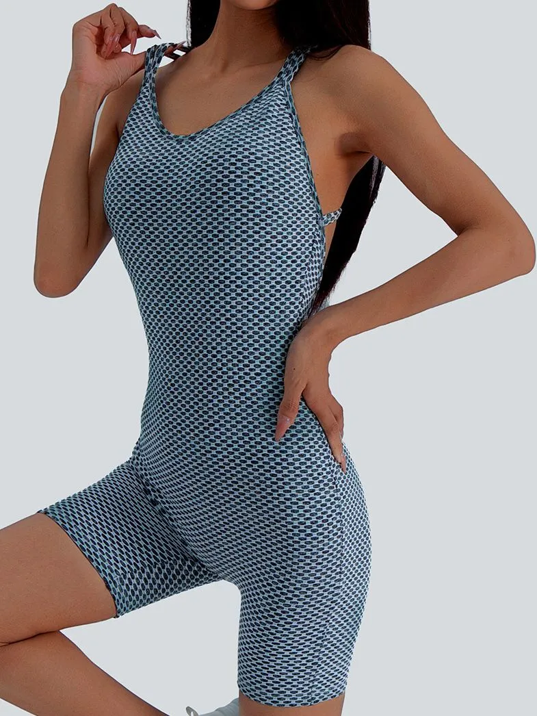 ZASUWA Female Cross Back Honeycomb Like Seamless Short Jumpsuit