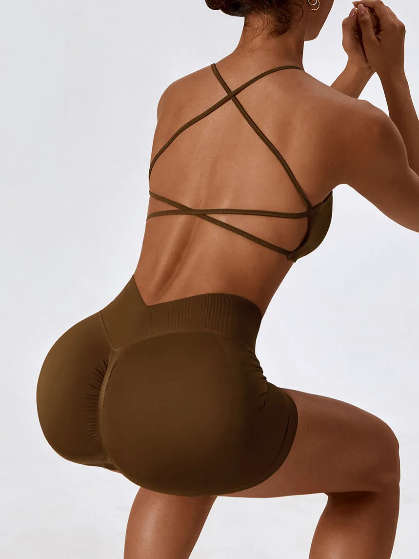 ZASUWA Female Cross Back Scrunch Bum Seamless Short Tracksuit